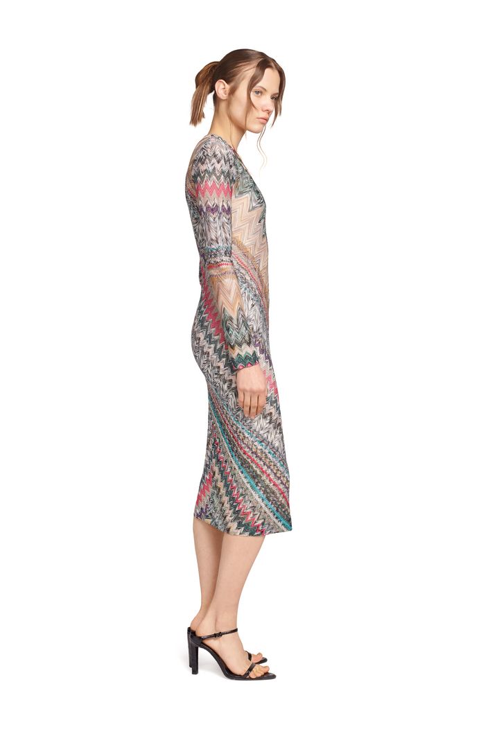 Zig Zag Raschel V-Neck Midi Dress