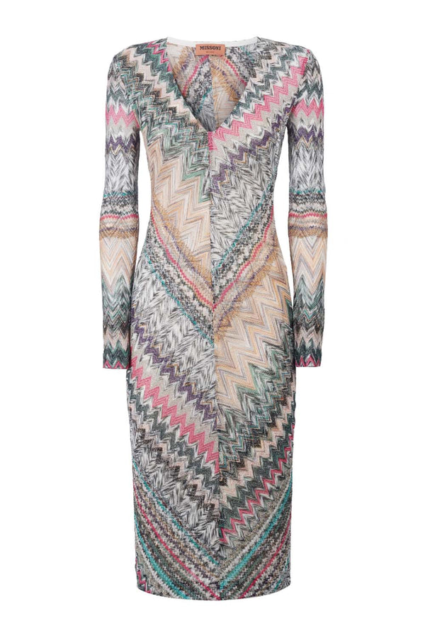 Zig Zag Raschel V-Neck Midi Dress