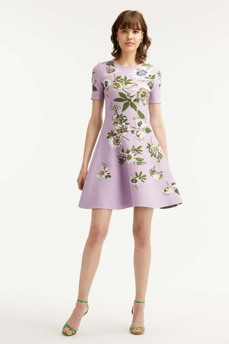 Passionfruit Flower Print Knit Dress