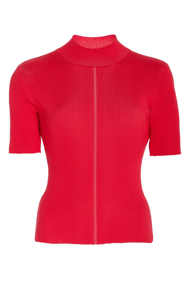 Short Sleeve Silk Blend Ribbed Knit