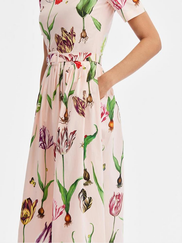 Short Sleeve Tulip Mania Cotton Poplin Dress