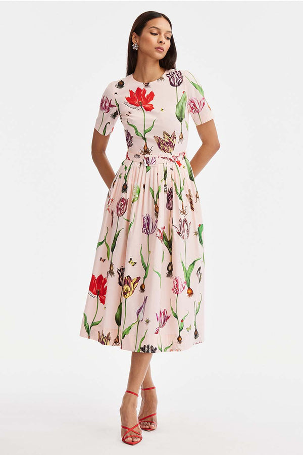 Short Sleeve Tulip Mania Cotton Poplin Dress
