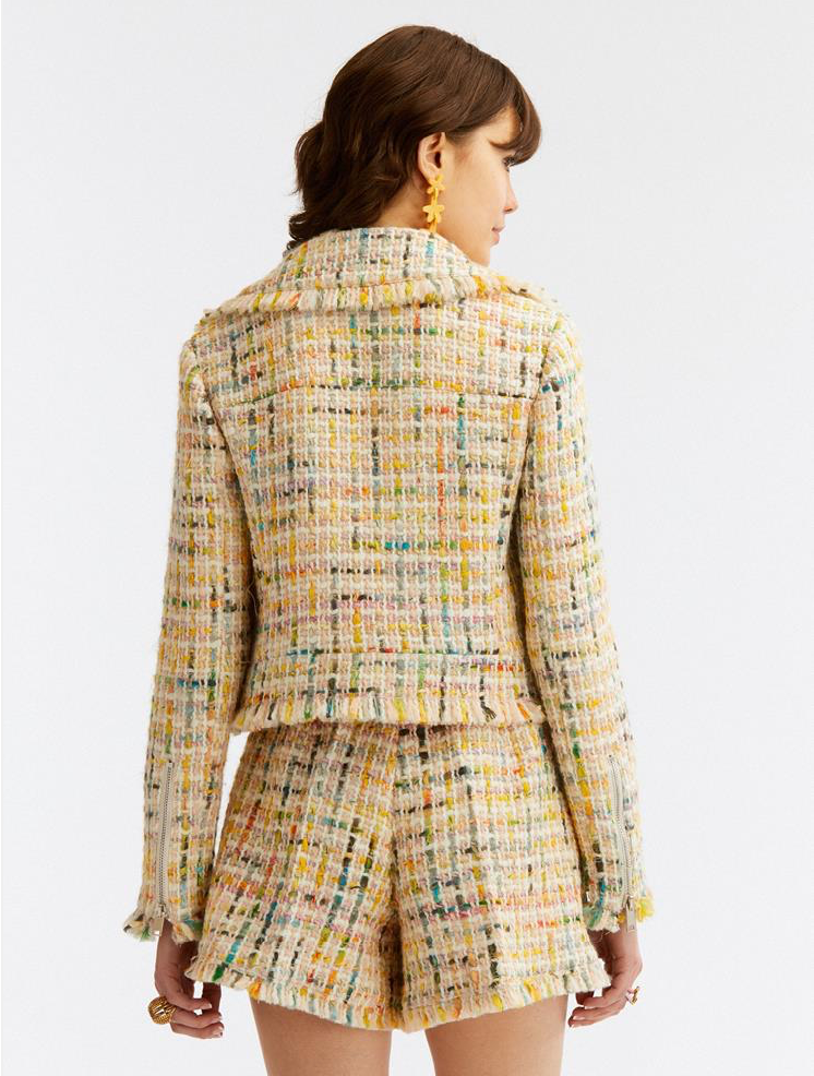 Cropped Tweed Motorcycle Jacket