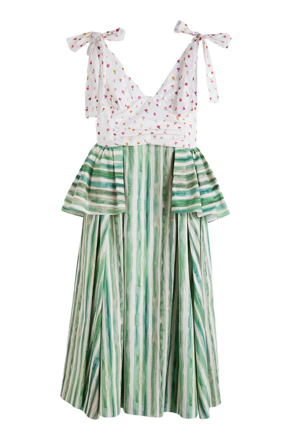 Ulrica Around The Edges Striped Cotton Midi Dress
