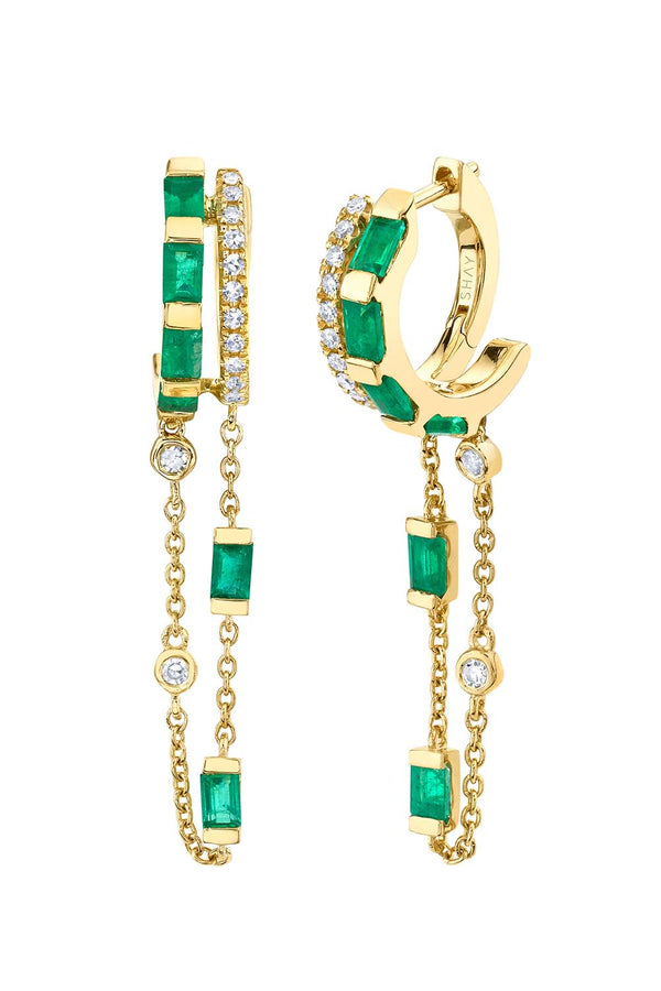 Emerald & Diamond Double Fringe Huggies