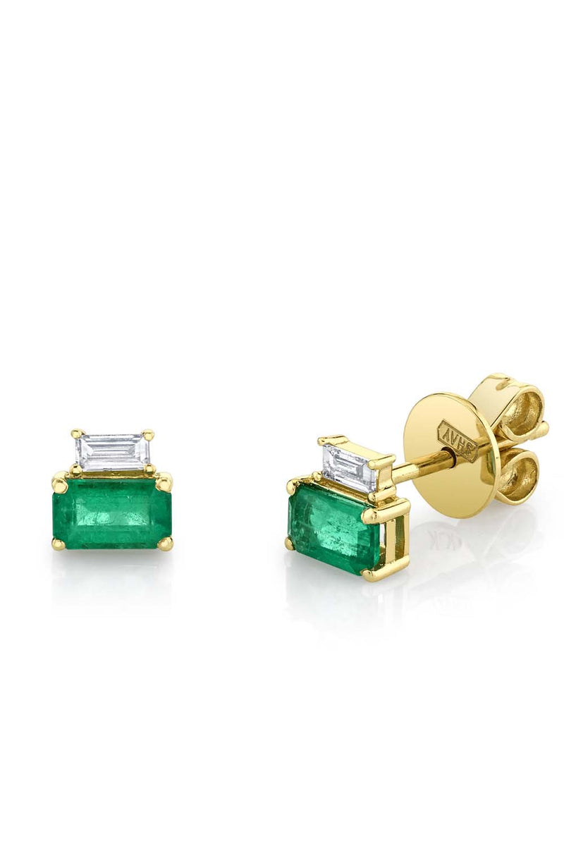 Diamond & Emerald Two Step Studs