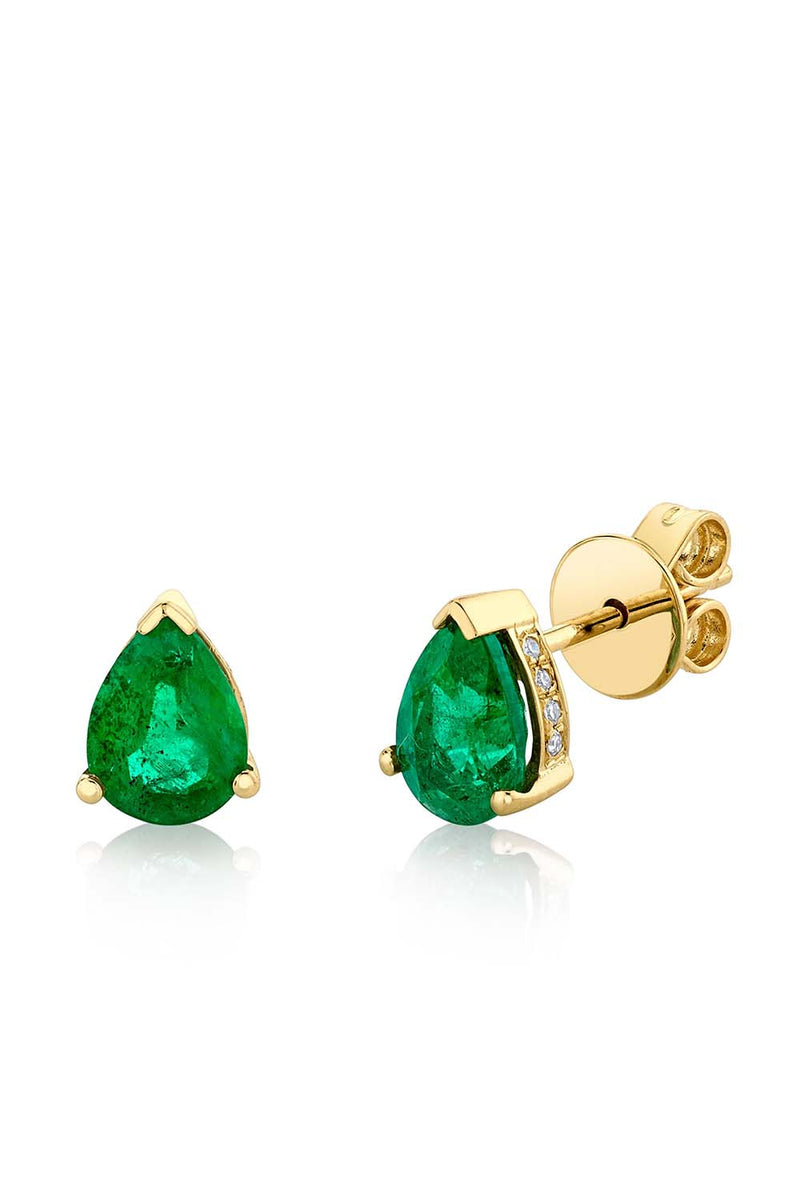 Emerald Teardrop Halo Studs
