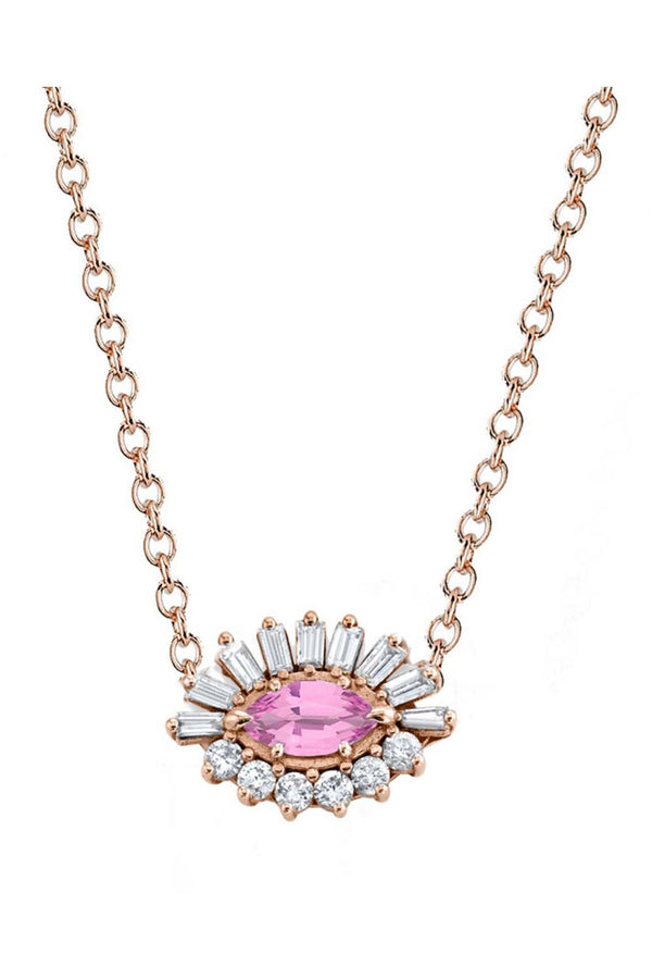 Pink Sapphire & Diamond Evil Eye Necklace