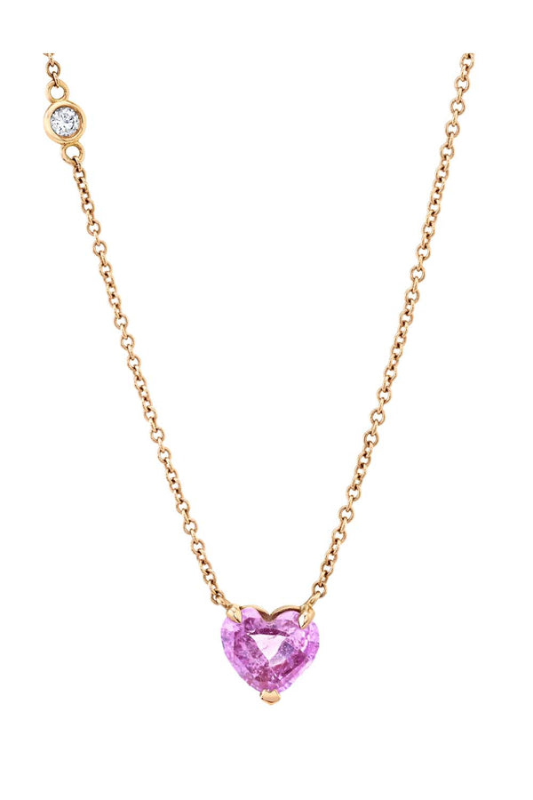 Pink Sapphire Solitaire Heart Necklace
