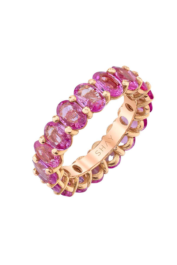 Pink Sapphire Oval Eternity Band