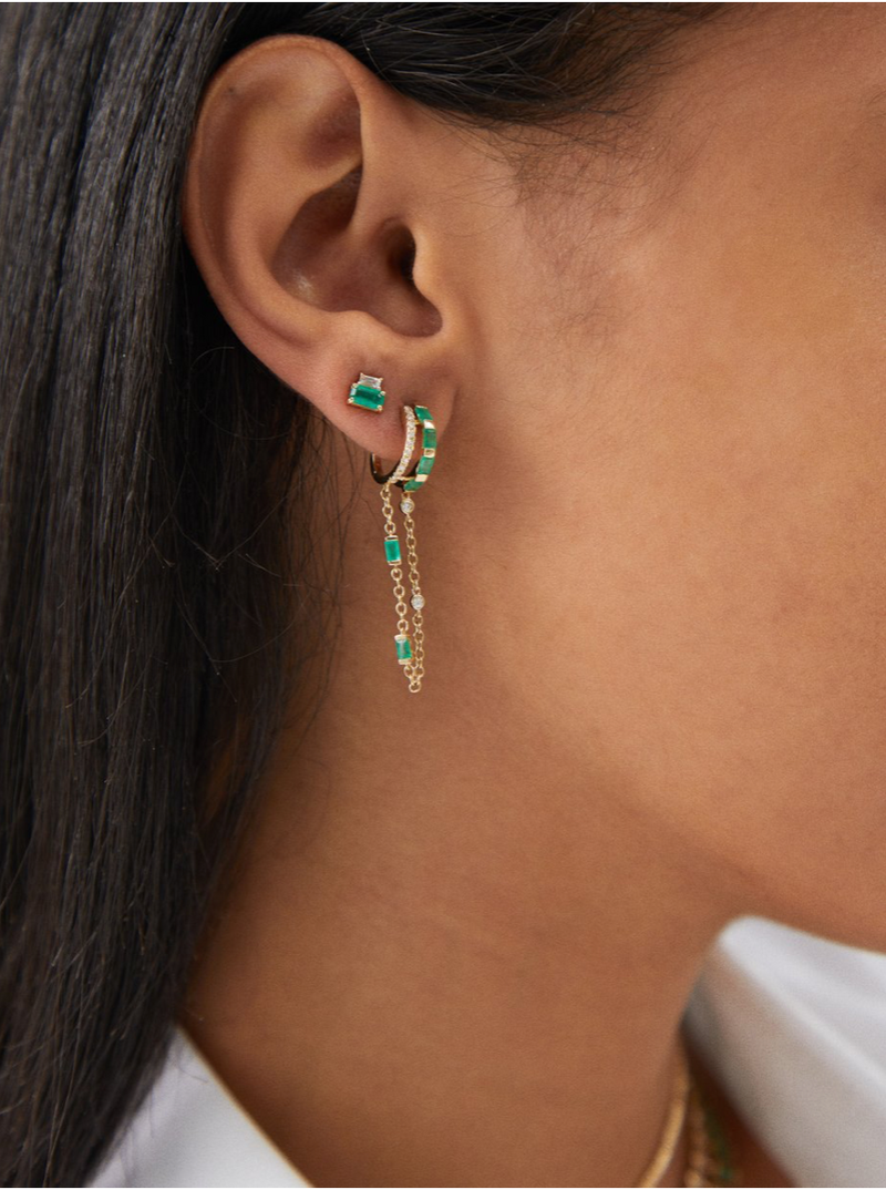 Diamond & Emerald Two Step Studs