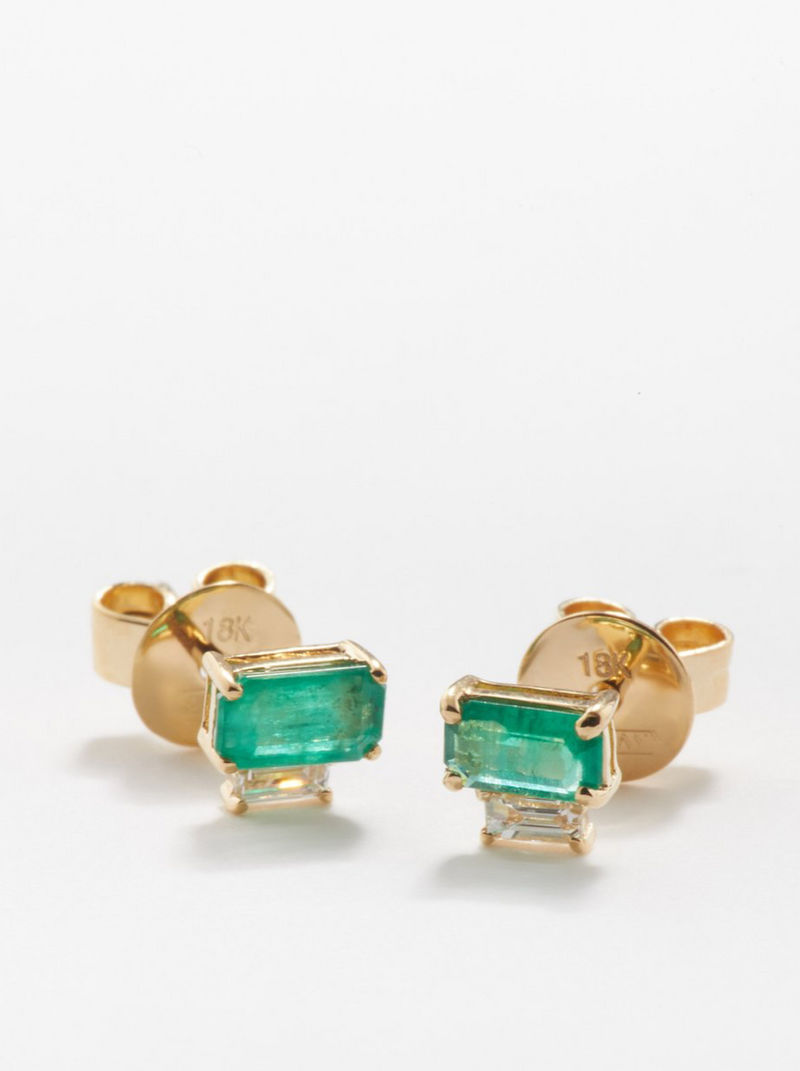 Diamond & Emerald Two Step Studs