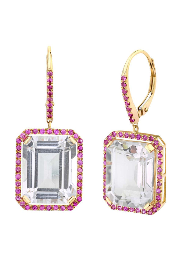 Pink Sapphire & White Topaz Portrait Earrings