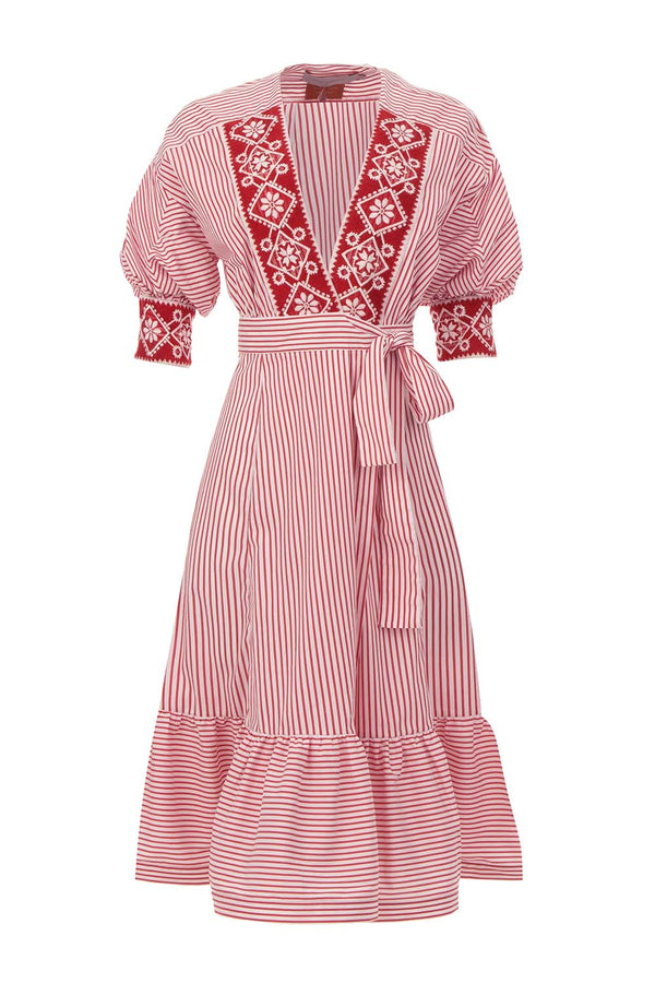 Brittany Embroidered Cotton Wrap Dress