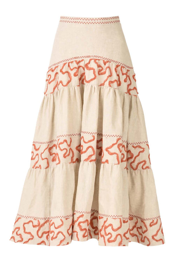 Verna Coral Embroidered Skirt