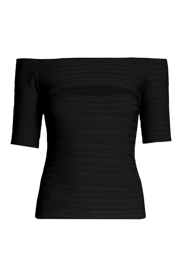 Compact-Knit Ribbed Cut-Out Top