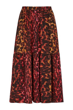 Neon Animal-print Silk Full A-line Midi Skirt In Red