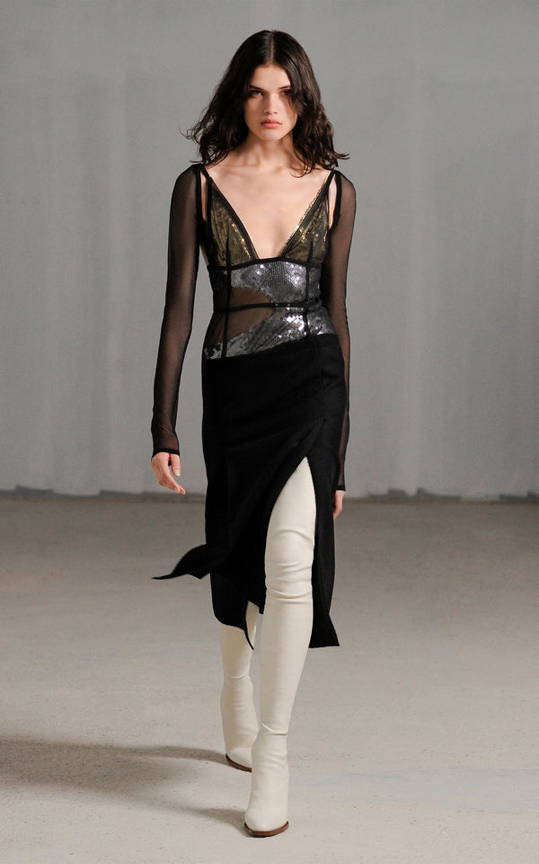 Sheer Sleeve Sequin Cami Dress