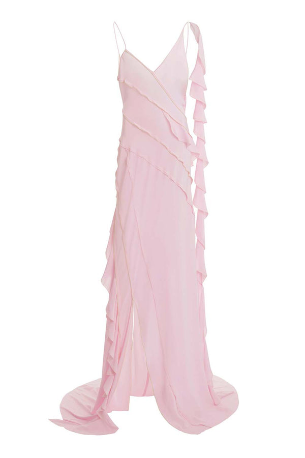 Asymmetric Crepe De Chine Gown