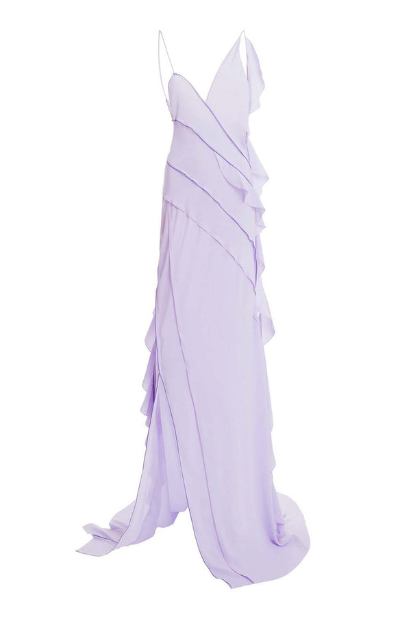 Asymmetric Crepe De Chine Gown