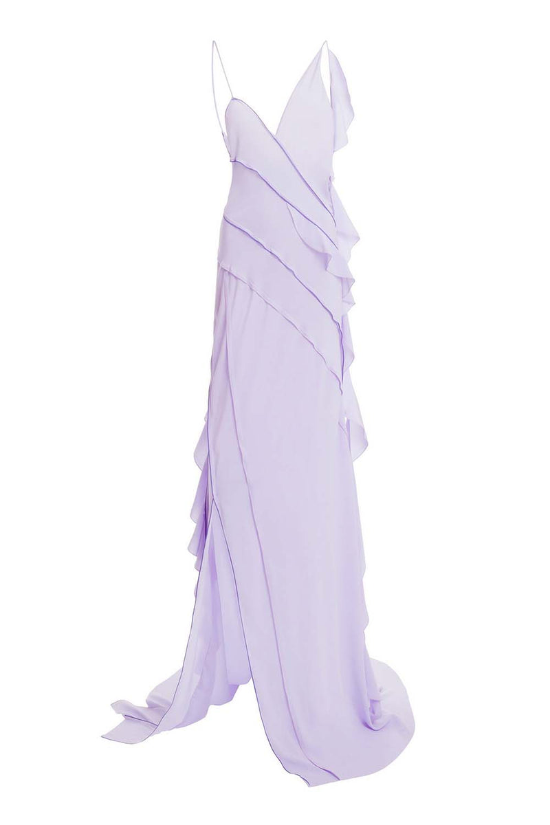 Asymmetric Crepe De Chine Gown