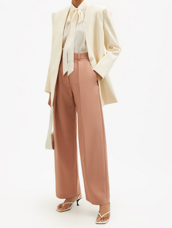 Wide-Leg Pleated Twill Trousers